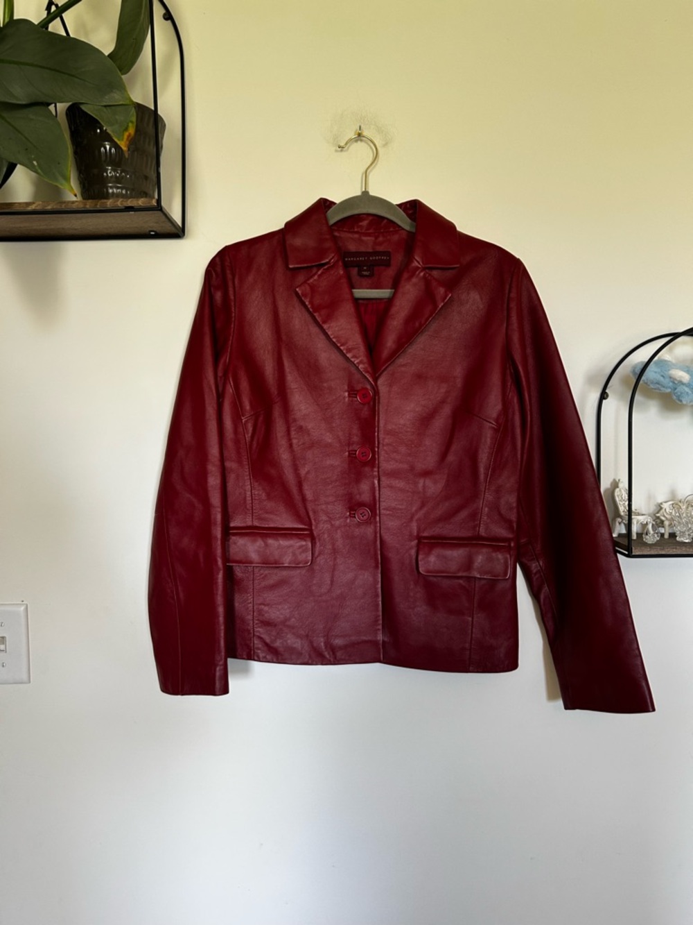Margaret Godfrey Red Genuine Leather Jacket Size Medium